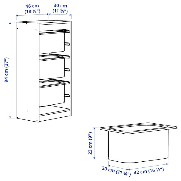 TROFAST - Storage combination with boxes, white/orange, 46x30x94 cm