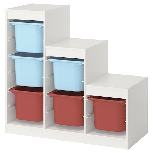 TROFAST - Storage combination with boxes, white light blue/red, 99x44x94 cm