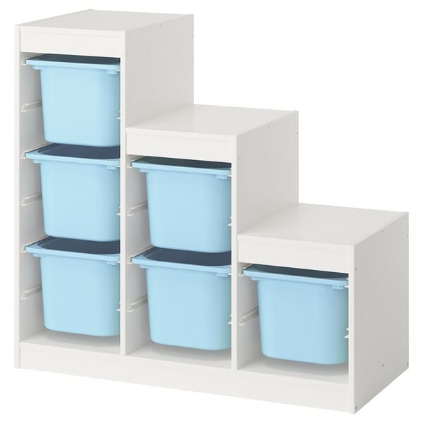 TROFAST - Storage combination with boxes, white/light blue, 99x44x94 cm