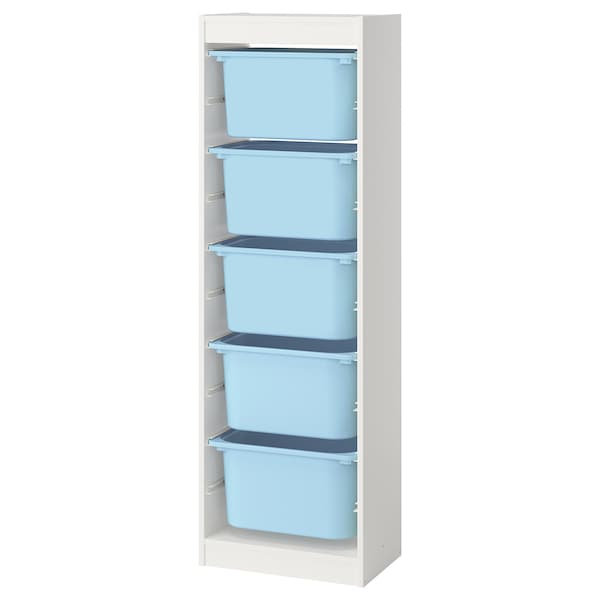 TROFAST - Storage combination with boxes, white/light blue, 46x30x145 cm