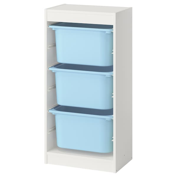TROFAST - Storage combination with boxes, white/light blue, 46x30x94 cm