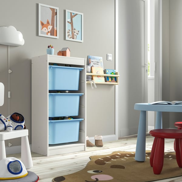 TROFAST storage combination with boxes, white/light blue, 46x30x94 cm
