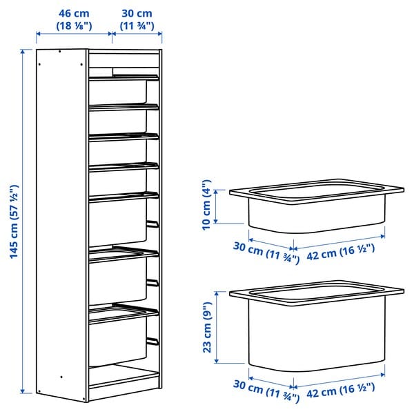 Ikea TROFAST - Combination with containers, white white/blue,46x30x145 cm