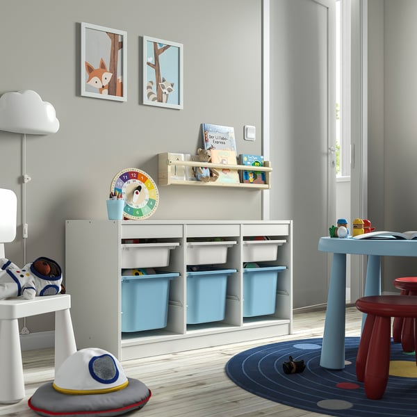 TROFAST storage combination with boxes, white white/light blue, 99x44x56 cm