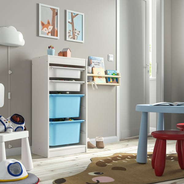 TROFAST storage combination with boxes, white white/light blue, 46x30x94 cm