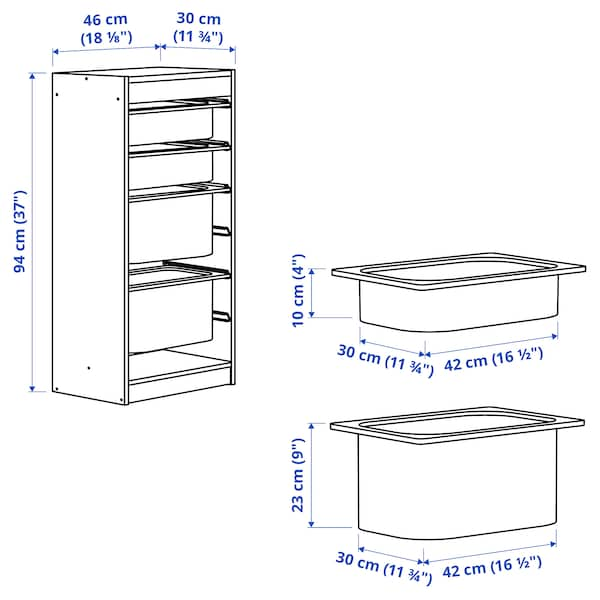 TROFAST - Storage combination with boxes, white/white grey, 46x30x94 cm