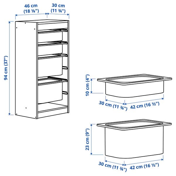 Ikea TROFAST - Combination with containers, white white/grey,46x30x94 cm