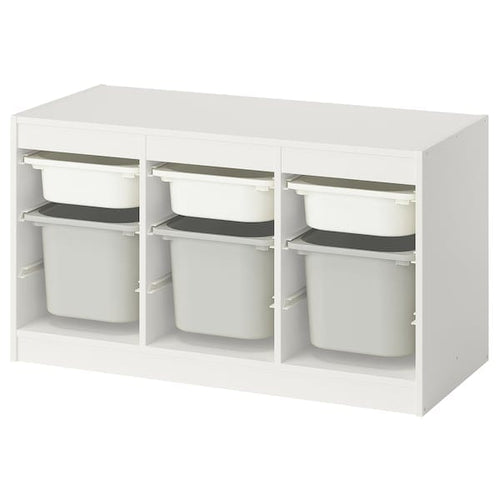 TROFAST - Combination with containers, white white/grey,99x44x56 cm