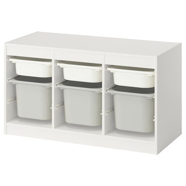 TROFAST - Storage combination with boxes, white white/grey, 99x44x56 cm