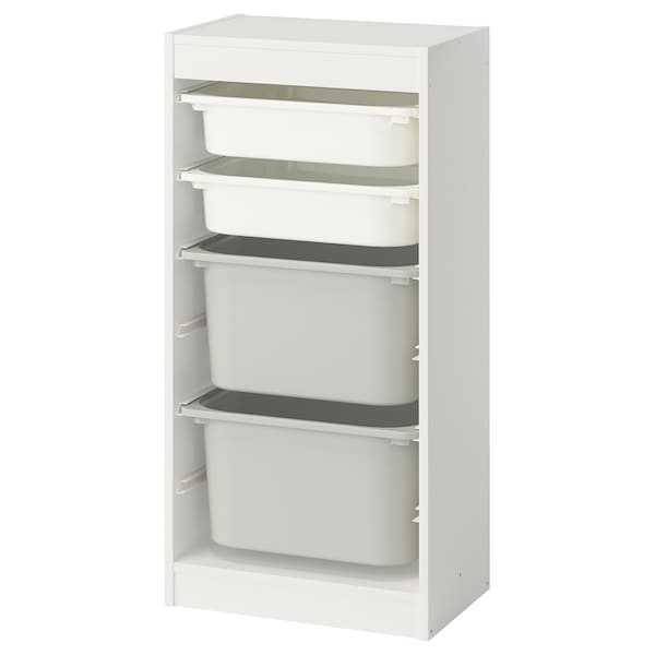 TROFAST - Storage combination with boxes, white white/grey, 46x30x94 cm