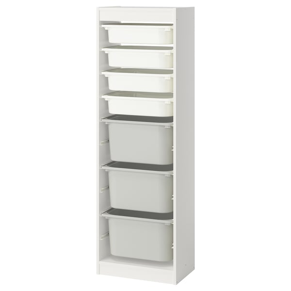 TROFAST storage combination with boxes, white white/grey, 46x30x145 cm