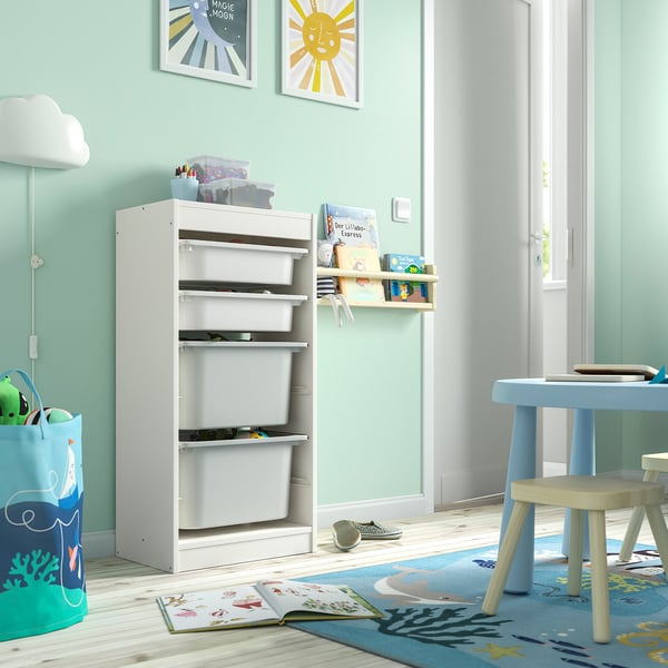 TROFAST storage combination with boxes, white white/grey, 46x30x94 cm