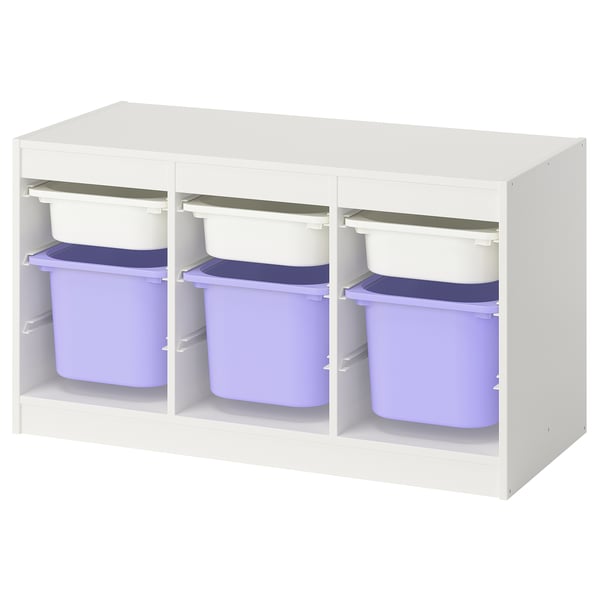 TROFAST storage combination with boxes, white white/lilac, 99x44x56 cm