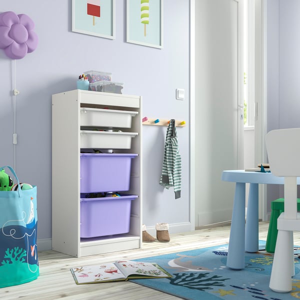 TROFAST storage combination with boxes, white white/lilac, 46x30x94 cm