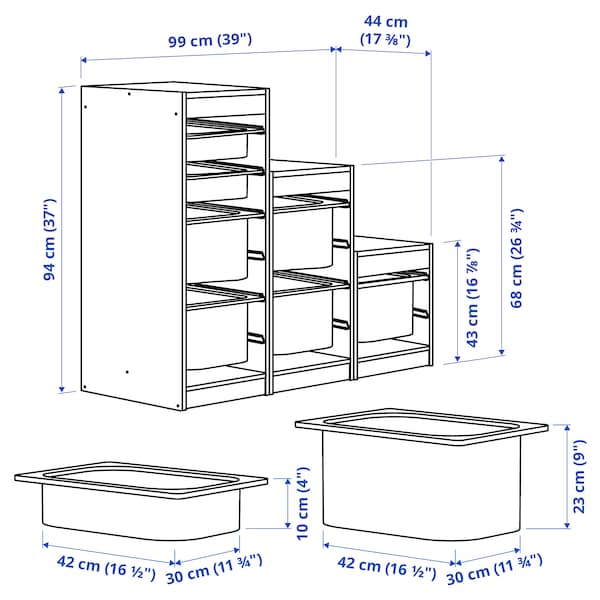 Ikea TROFAST - Combination with containers, white white/multicolor,99x44x94 cm