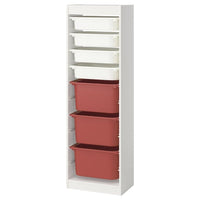 TROFAST storage combination with boxes, white white/red, 46x30x145 cm