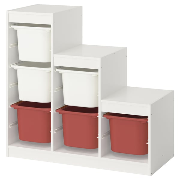 TROFAST storage combination with boxes, white grey/red, 99x44x94 cm