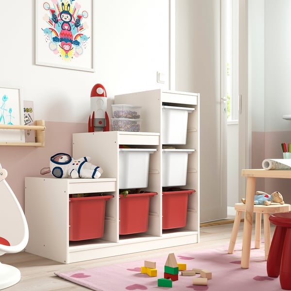 TROFAST storage combination with boxes, white white/red, 99x44x94 cm