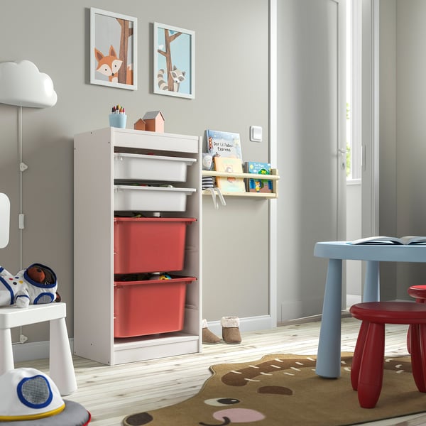TROFAST storage combination with boxes, white white/red, 46x30x94 cm