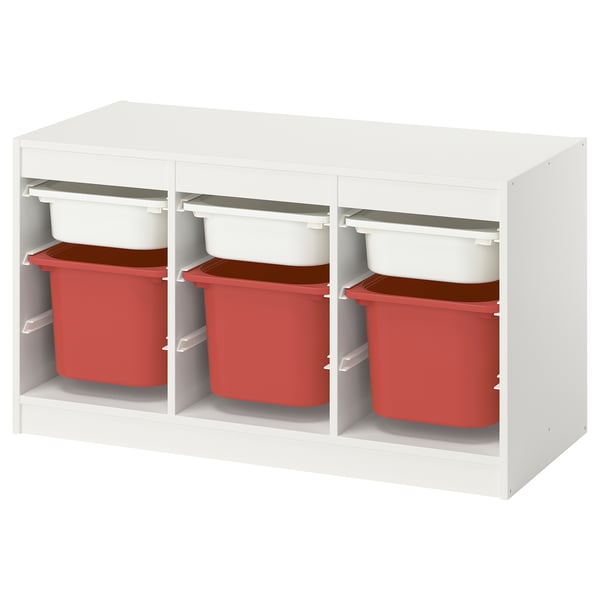 TROFAST - TROFAST Storage combination with boxes, white white/red, 99x44x56 cm