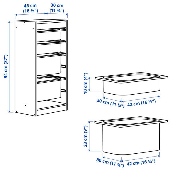 TROFAST - Storage combination with boxes, white/white turquoise, 46x30x94 cm