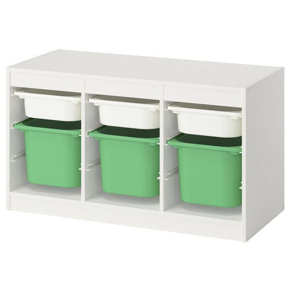 TROFAST - Storage combination with boxes, white white/bright green, 99x44x56 cm