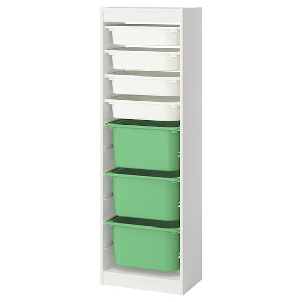 TROFAST - Storage combination with boxes, white white/bright green, 46x30x145 cm