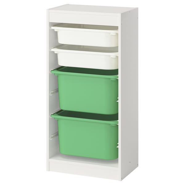 TROFAST storage combination with boxes, white white/bright green, 46x30x94 cm
