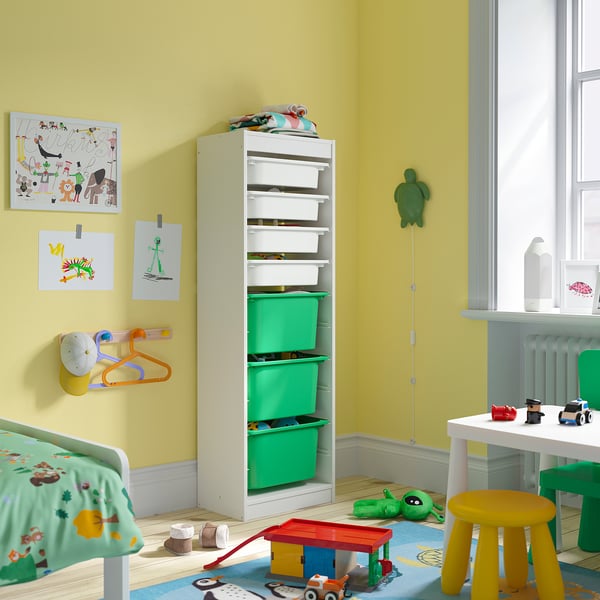 TROFAST storage combination with boxes, white white/bright green, 46x30x145 cm