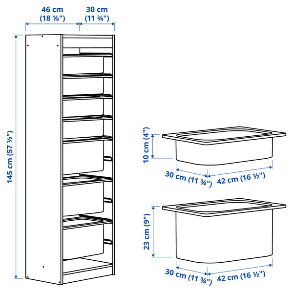 TROFAST - Combination with containers, white/white,46x30x145 cm