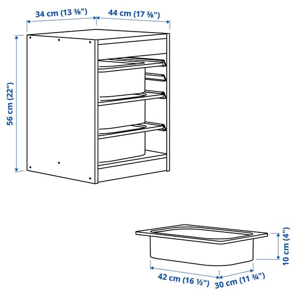 Ikea TROFAST - Storage combination with boxes, white/white, 34x44x56 cm