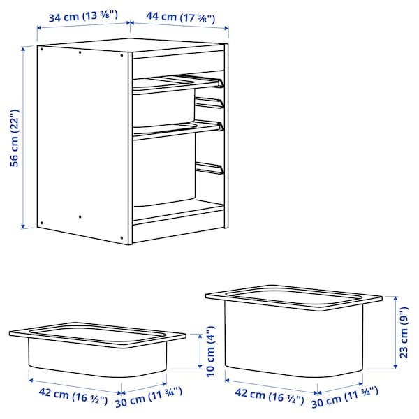 TROFAST - Combination with containers, white/white,34x44x56 cm