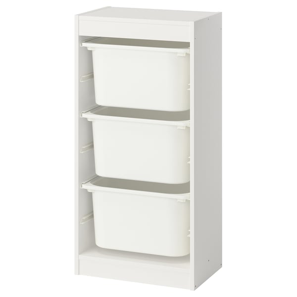 TROFAST storage combination with boxes, white/white, 46x30x94 cm