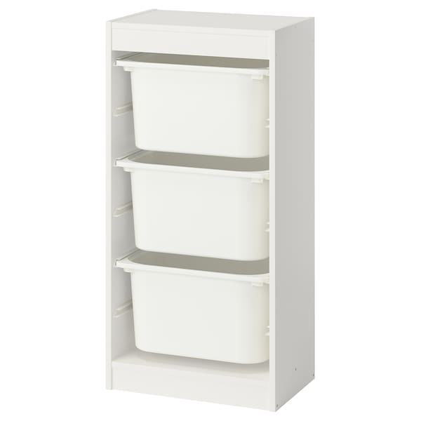 TROFAST - Storage combination with boxes, white/white, 46x30x94 cm