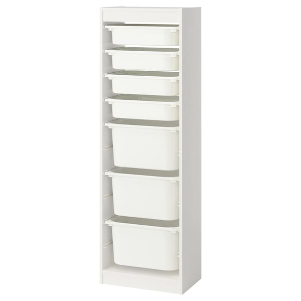 TROFAST - Storage combination with boxes, white/white, 46x30x145 cm