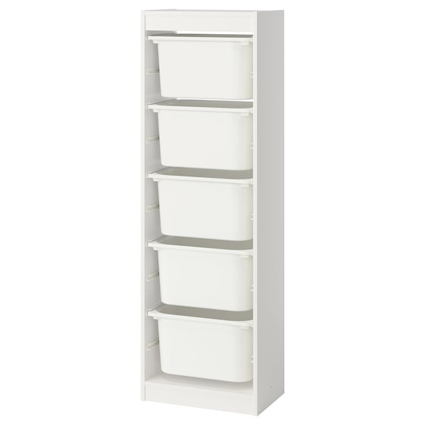TROFAST - Storage combination with boxes, white/white, 46x30x145 cm