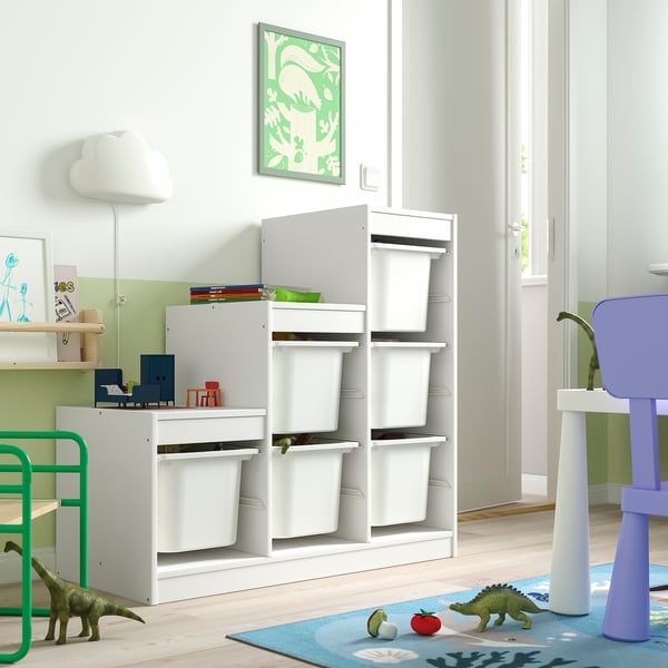 TROFAST storage combination with boxes, white/white, 99x44x94 cm