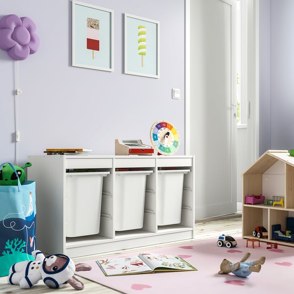 TROFAST storage combination with boxes, white/white, 99x44x56 cm