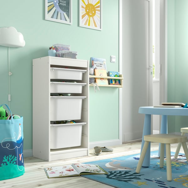 TROFAST storage combination with boxes, white/white, 46x30x94 cm