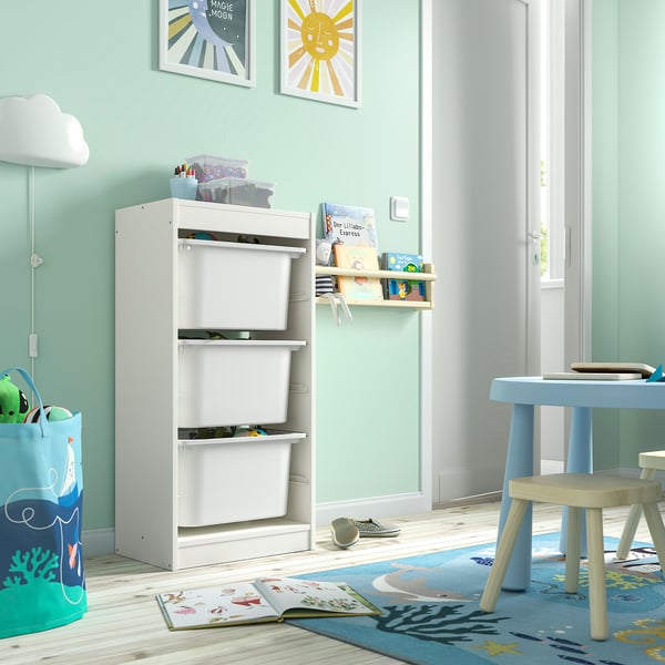 TROFAST storage combination with boxes, white/white, 46x30x94 cm