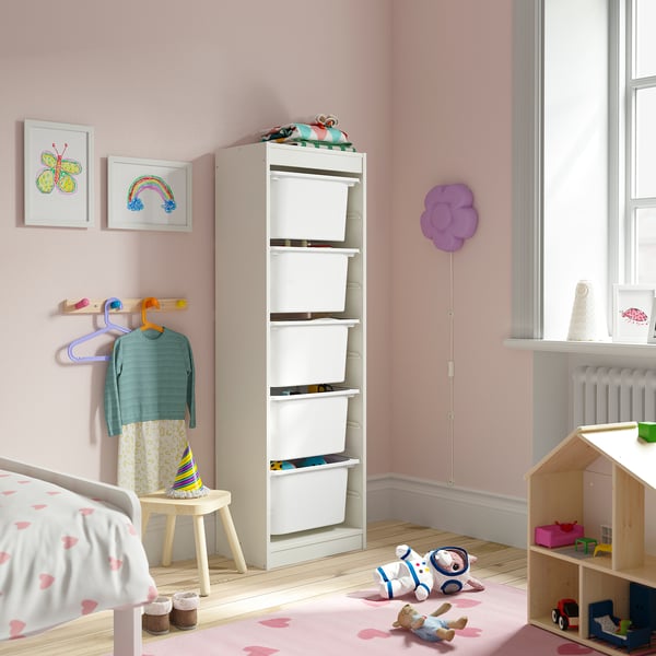 TROFAST storage combination with boxes, white/white, 46x30x145 cm