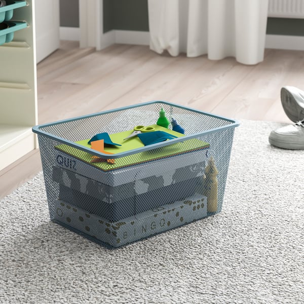 TROFAST storage combination with boxes, white/grey-blue, 99x44x94 cm