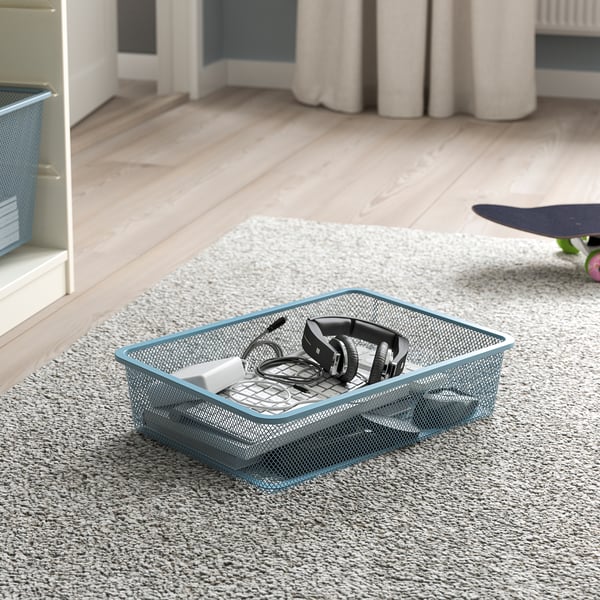 TROFAST storage combination with boxes, white/grey-blue, 99x44x56 cm