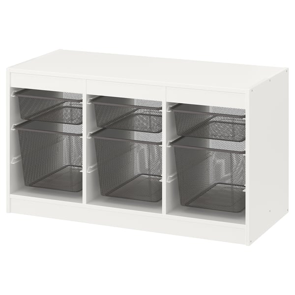 TROFAST storage combination with boxes, white/dark grey, 99x44x56 cm