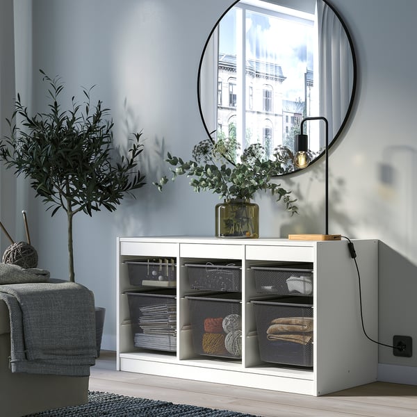 TROFAST storage combination with boxes, white/dark grey, 99x44x56 cm