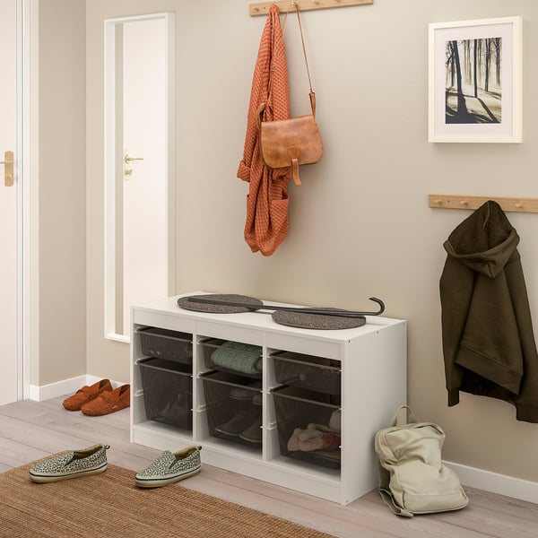 TROFAST storage combination with boxes, white/dark grey, 99x44x56 cm