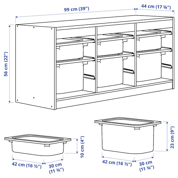 Ikea TROFAST - Storage combination with boxes, white/dark grey, 99x44x56 cm