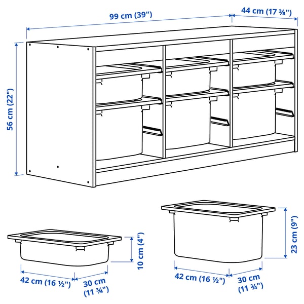 TROFAST storage combination with boxes, white/dark grey, 99x44x56 cm