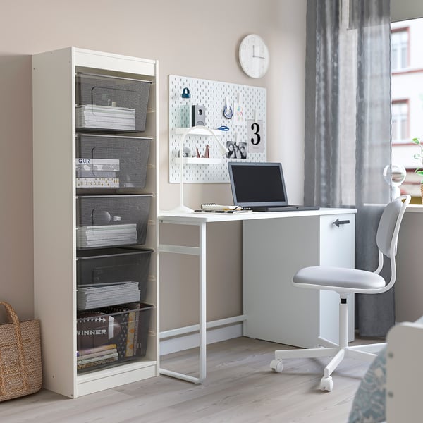 TROFAST storage combination with boxes, white/dark grey, 46x30x145 cm