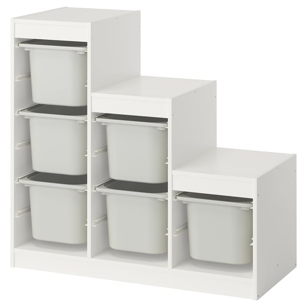 TROFAST storage combination with boxes, white/grey, 99x44x94 cm